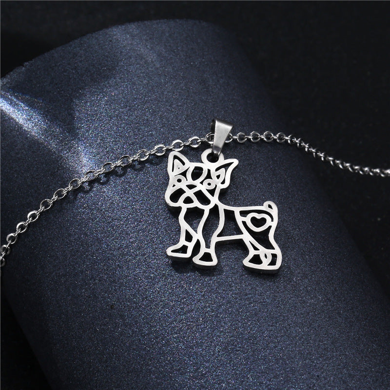 Cute Dog Gold And Silver Color Pendant NecklaceStainless Steel Dog Pendant Collarbone Chain Jewelry