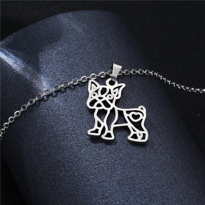Cute Dog Gold And Silver Color Pendant NecklaceStainless Steel Dog Pendant Collarbone Chain Jewelry