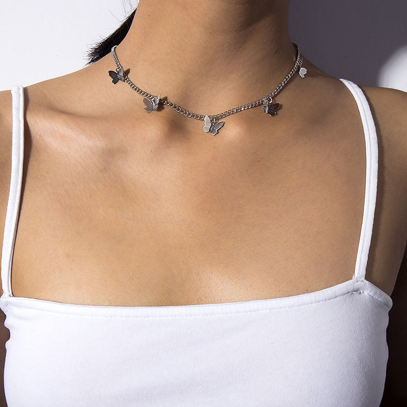 Fashion Simple Butterfly Necklace Lock Female Personality Temperament Sweet Clavicle Chain