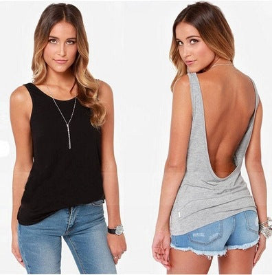 Sexy Backless Slim Stretch Cotton Women's Vest With Deep V Back