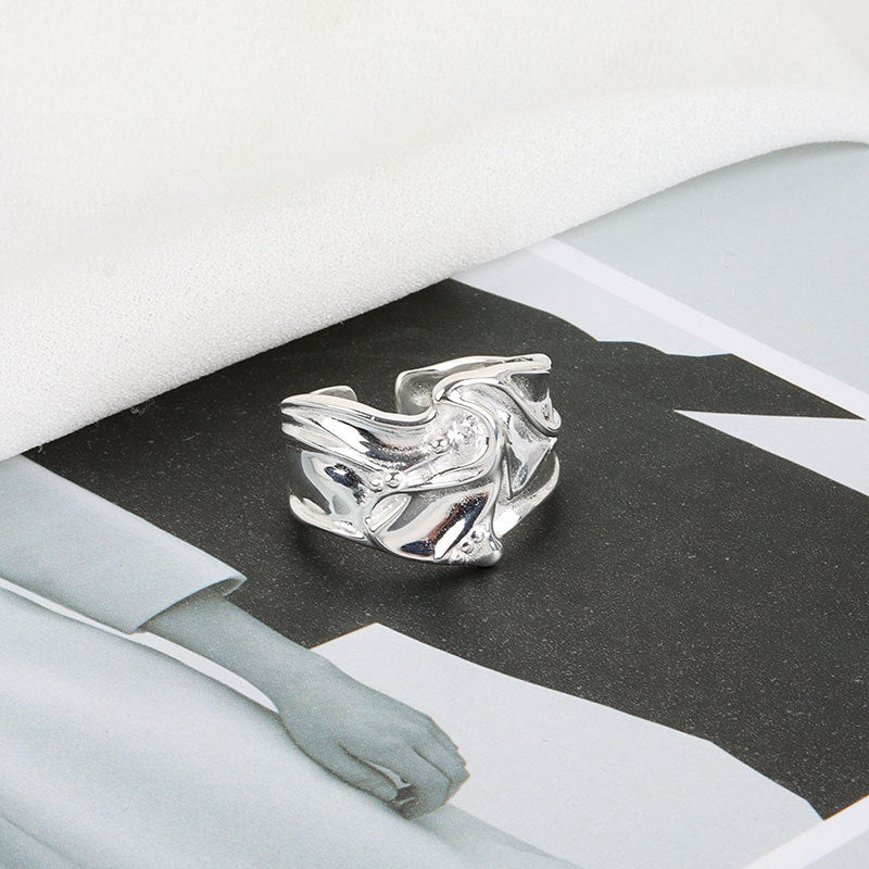 Irregular Bumps And Micro Inlaid Zircon Ring