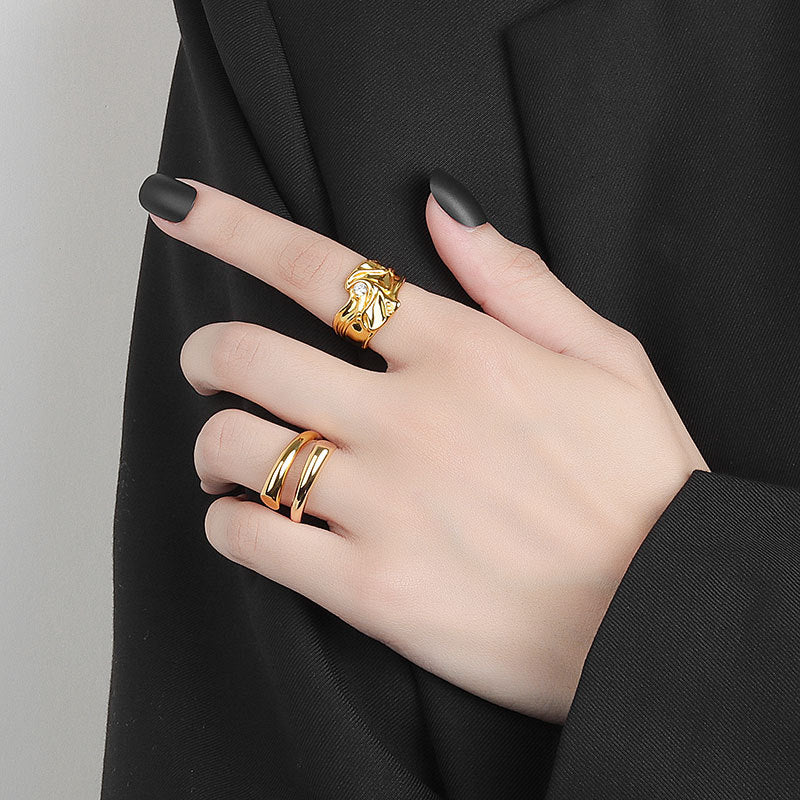 Irregular Bumps And Micro Inlaid Zircon Ring
