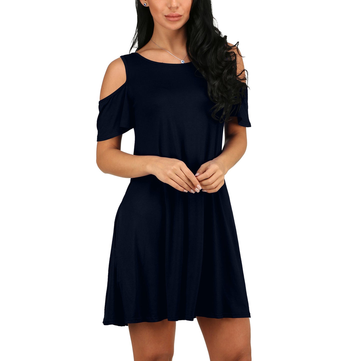 Loose strapless short sleeve pocket dress