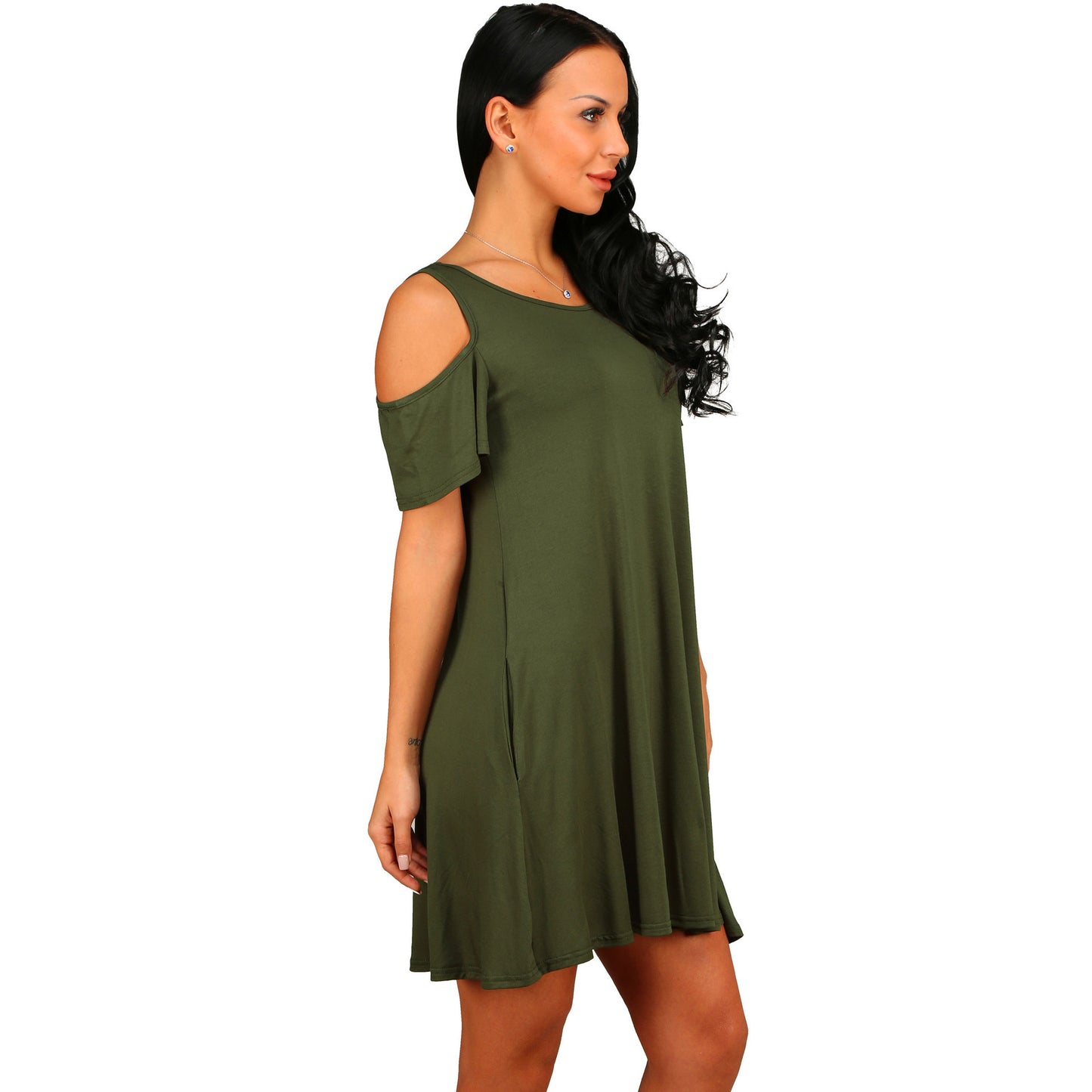 Loose strapless short sleeve pocket dress