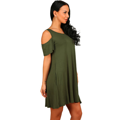 Loose strapless short sleeve pocket dress