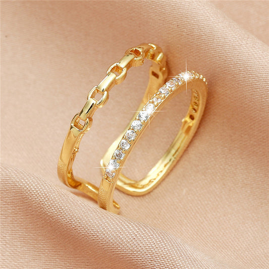 Double Row Zircon Geometric Hollow Ring