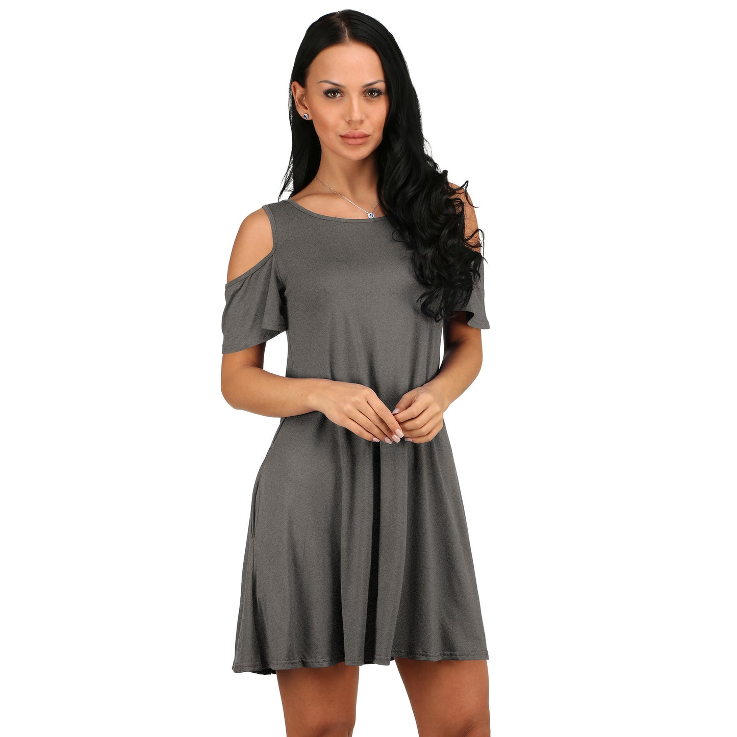 Loose strapless short sleeve pocket dress