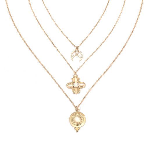 All-match Necklace With Diamond-studded Opal Multi-layer