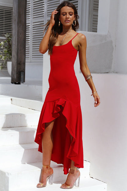 cross-border exclusive  new fashion ruffled sling backless dress YS8101096