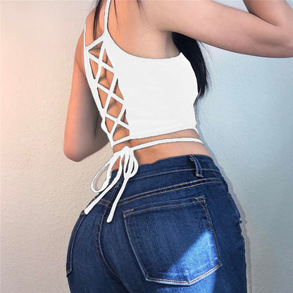 Hollow back lace-up umbilical vest
