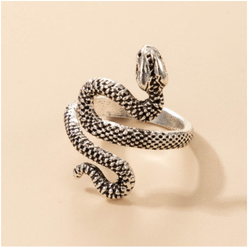 Long Trend Snake Pattern Metal Animal Retro Exaggerated Snake-shaped Ring For Men And Women