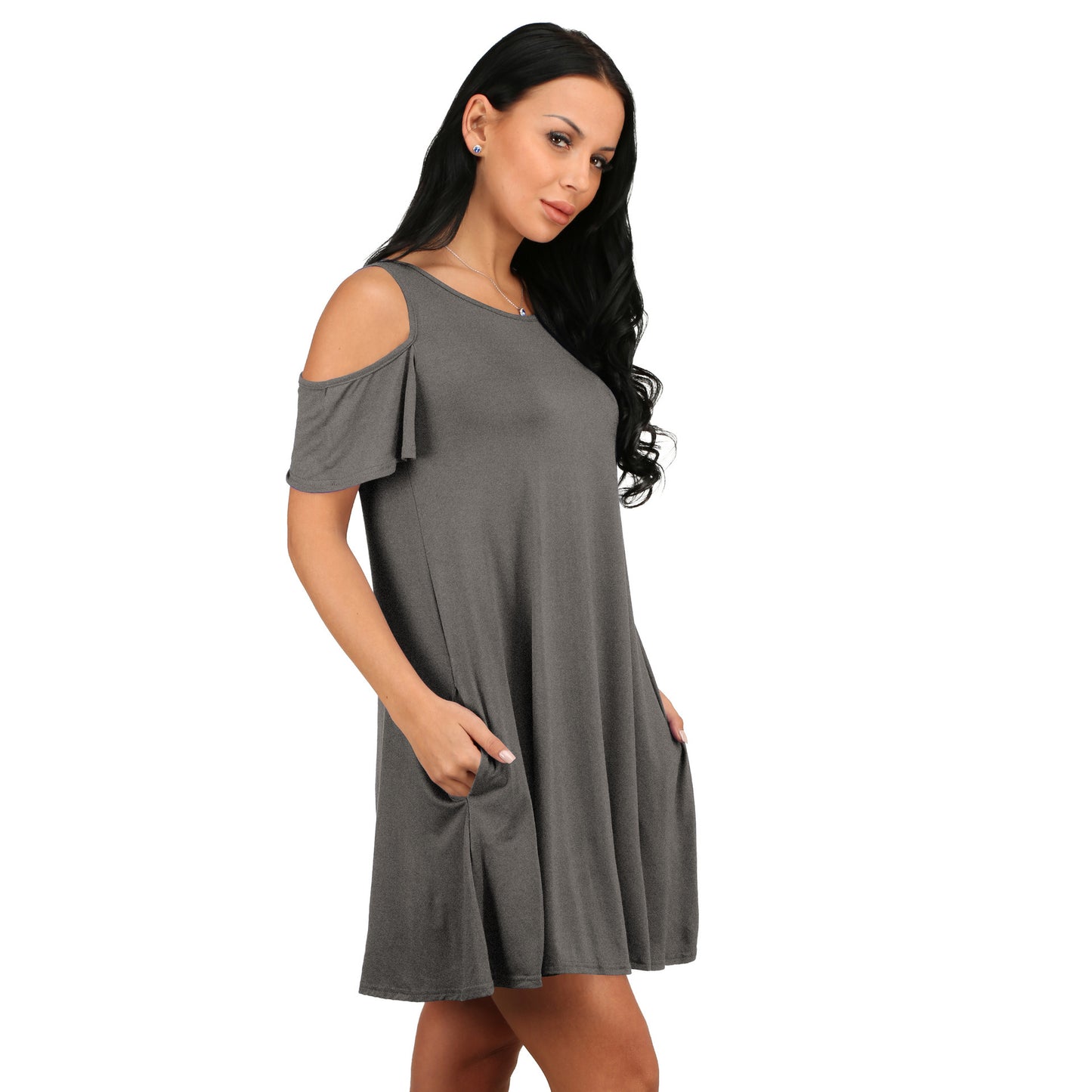 Loose strapless short sleeve pocket dress