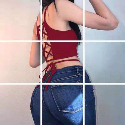 Hollow back lace-up umbilical vest