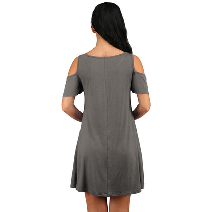Loose strapless short sleeve pocket dress