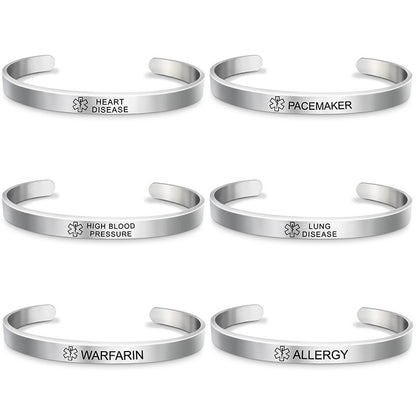 Fashion Silver Plated Medical Alert Cuff Bracelet EPILEPSY Diabetic Allergy Stainless Steel Bangle For Women Men