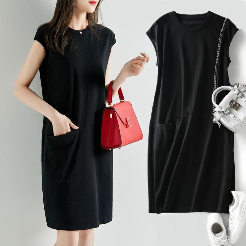 Slim solid color T-shirt dress