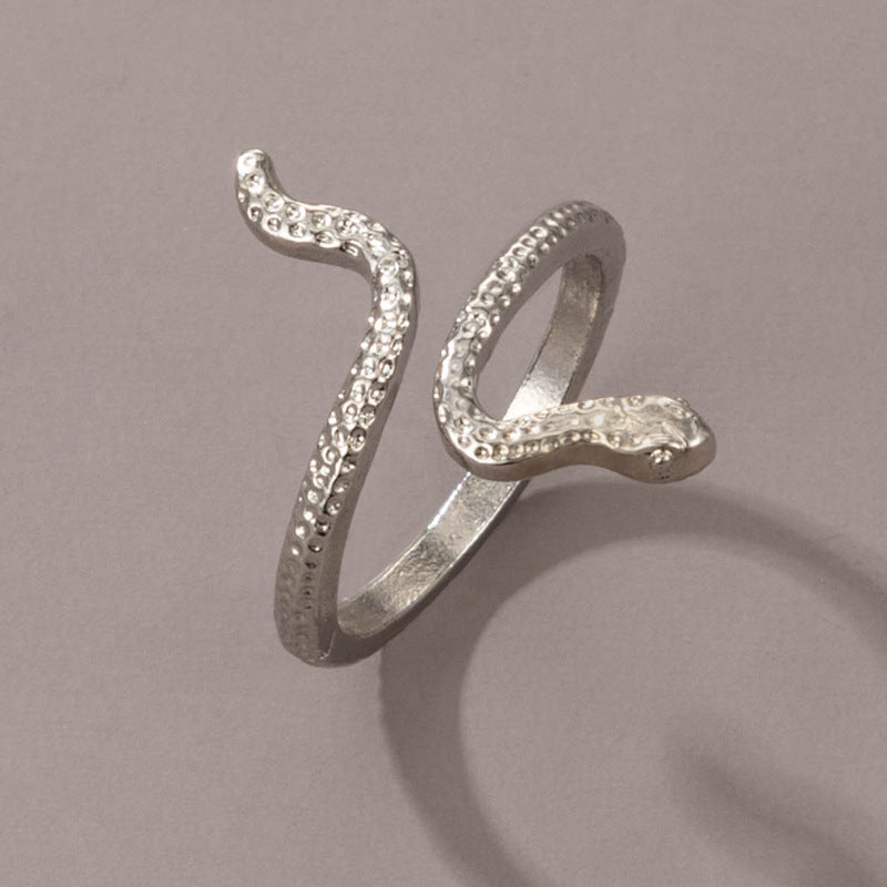 Long Trend Snake Pattern Metal Animal Retro Exaggerated Snake-shaped Ring For Men And Women