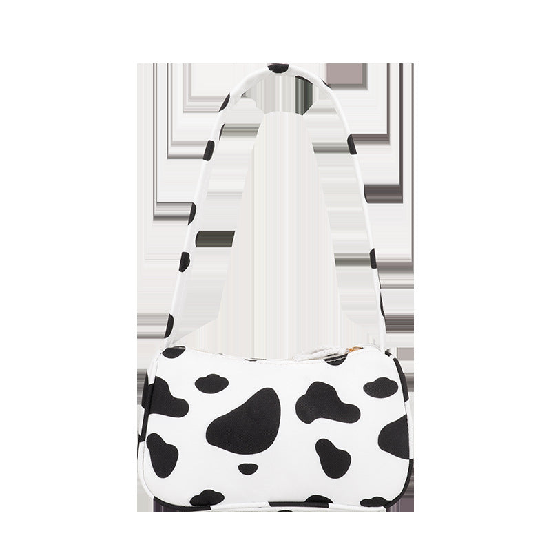 Harajuku Style Cow Shoulder Bag Black And White Stripes Simple