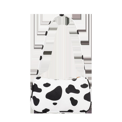 Harajuku Style Cow Shoulder Bag Black And White Stripes Simple
