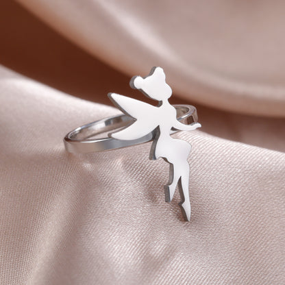 Electroplated Titanium Steel Wing Girl Elf Ring