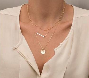 geometric metal sequins multilayer short necklace chain necklace body chain