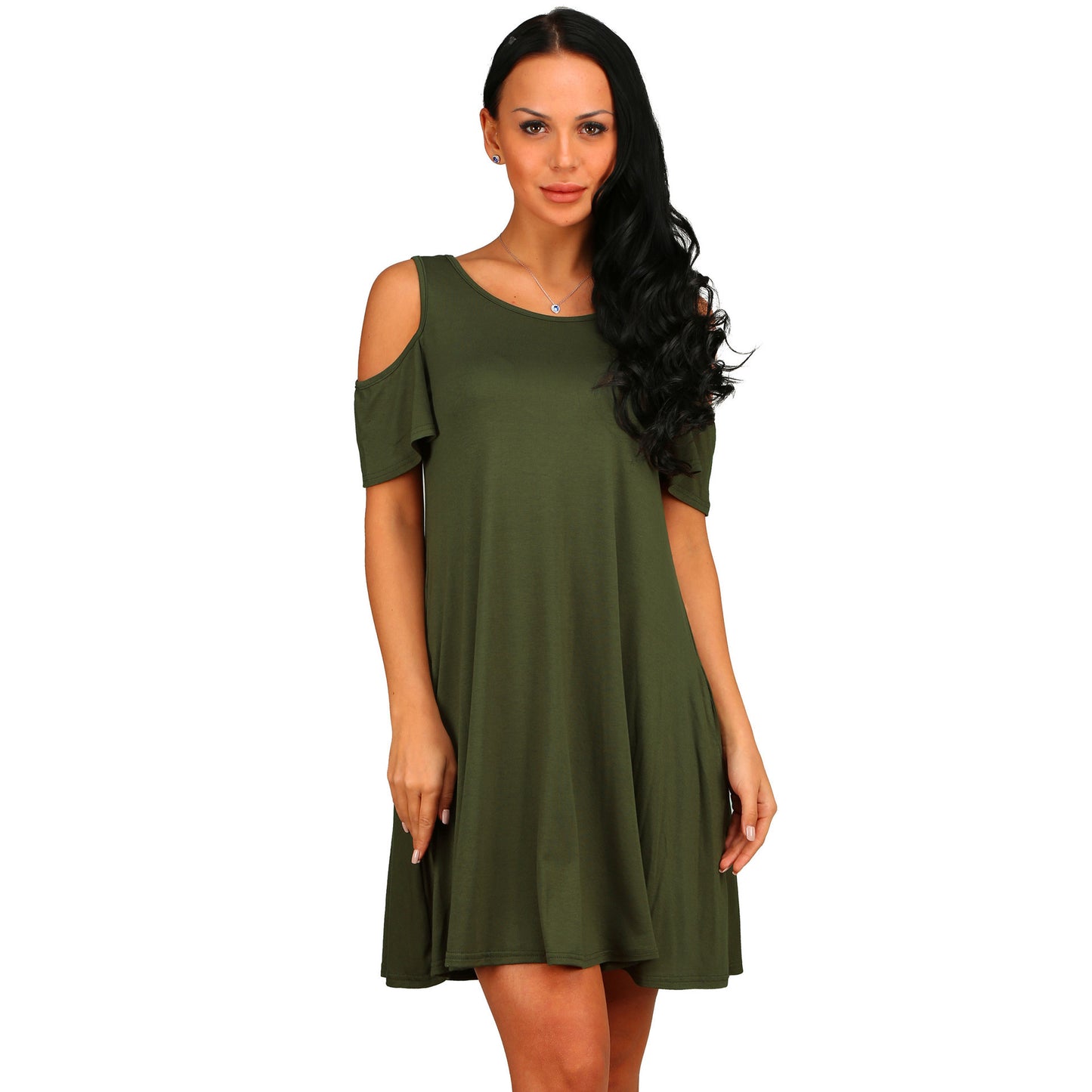 Loose strapless short sleeve pocket dress