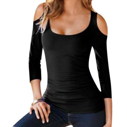 Off Shoulder Blouses Tops Hot Sale Female Casual Long Sleeve Neck White Tee Shirt Chemise Femme