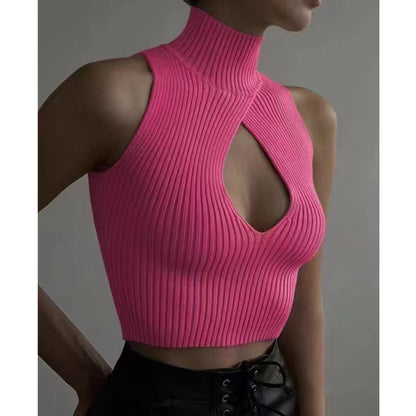 Short Vest High Collar Exposed Navel Niche Pure Sweater Top