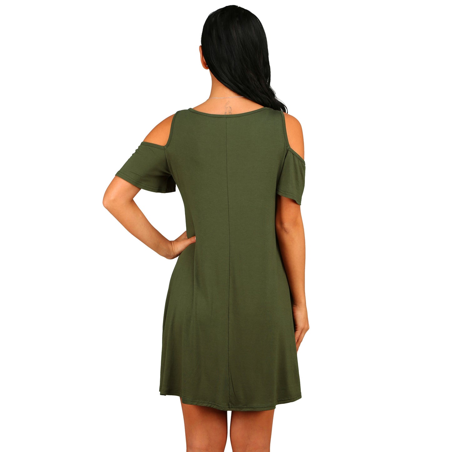 Loose strapless short sleeve pocket dress
