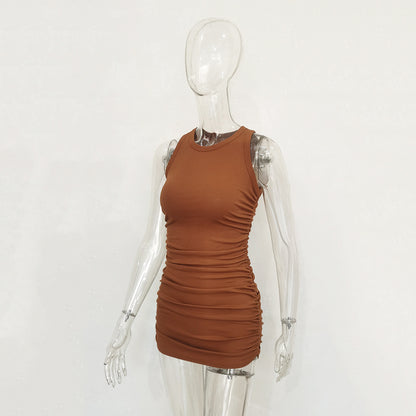 Women's Cotton Pleated Ribbed Dress