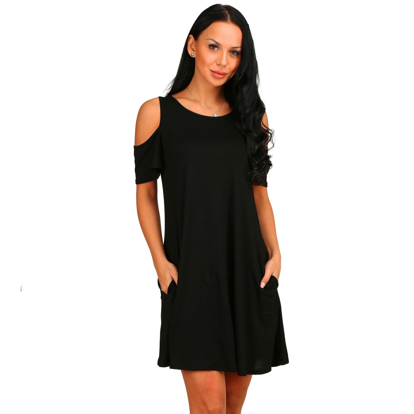 Loose strapless short sleeve pocket dress