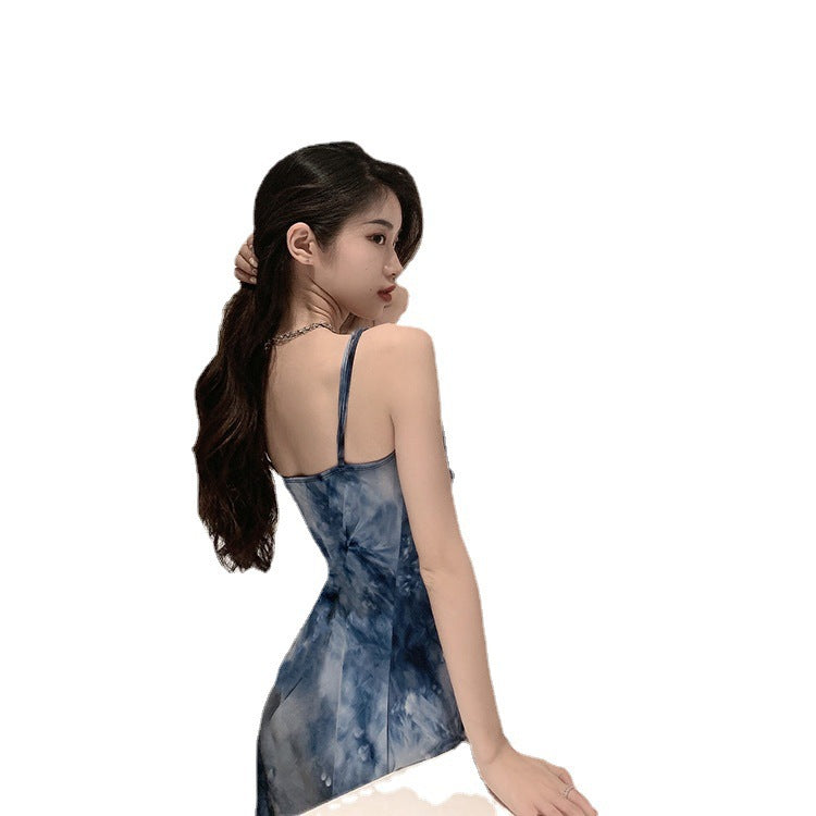 Ice Silk Little Sexy Suspender Dress Gradient Color
