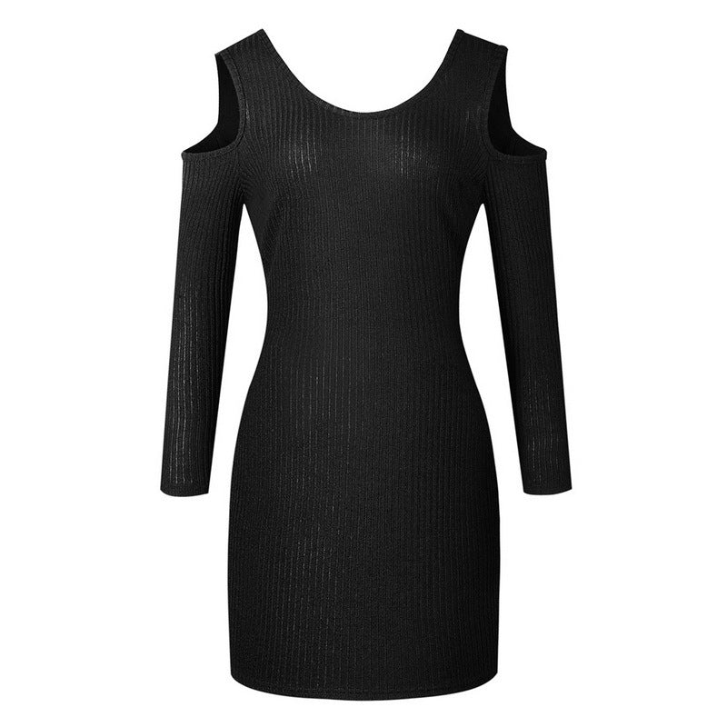 Women's Off-the-shoulder Slim-fit Sexy Sunken Striped Dress