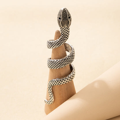 Long Trend Snake Pattern Metal Animal Retro Exaggerated Snake-shaped Ring For Men And Women