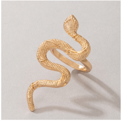 Long Trend Snake Pattern Metal Animal Retro Exaggerated Snake-shaped Ring For Men And Women