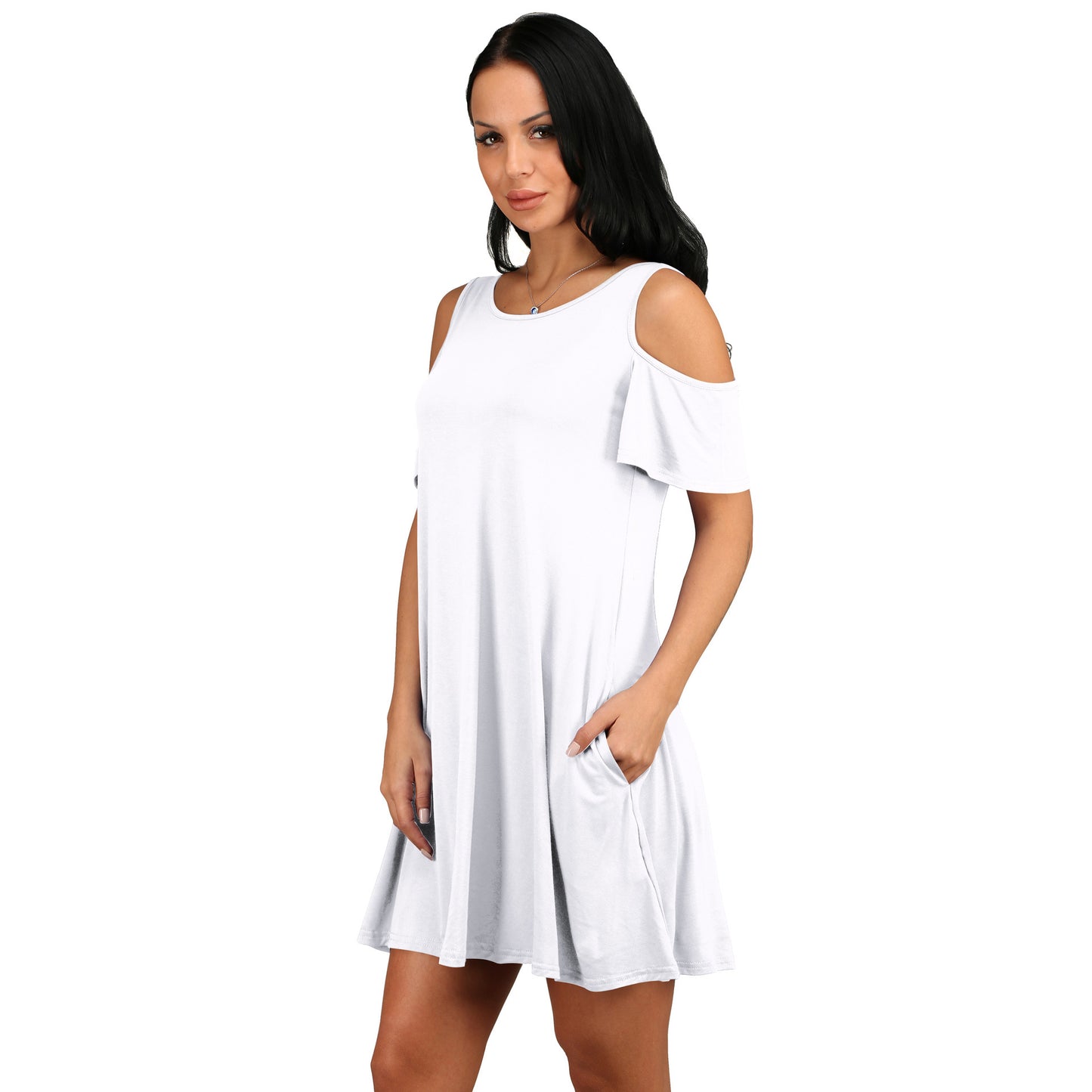 Loose strapless short sleeve pocket dress