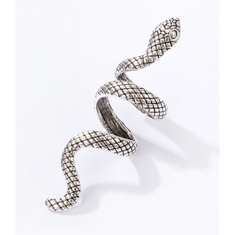 Long Trend Snake Pattern Metal Animal Retro Exaggerated Snake-shaped Ring For Men And Women