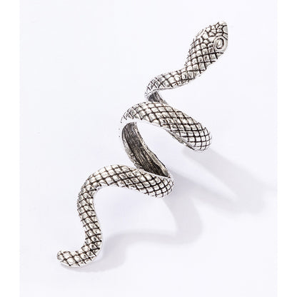 Long Trend Snake Pattern Metal Animal Retro Exaggerated Snake-shaped Ring For Men And Women