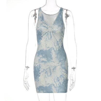 Explosive New Deep V Hollow Print Dress