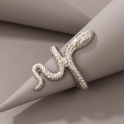 Long Trend Snake Pattern Metal Animal Retro Exaggerated Snake-shaped Ring For Men And Women