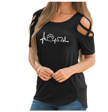 Round neck heart print short sleeve