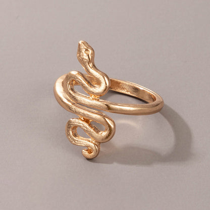 Long Trend Snake Pattern Metal Animal Retro Exaggerated Snake-shaped Ring For Men And Women