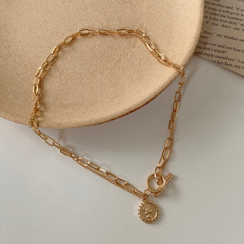 Vintage Multi-layer Coin Chain Choker Necklace For Women Gold Silver Color Fashion Portrait Chunky Chain Necklaces Jewelry