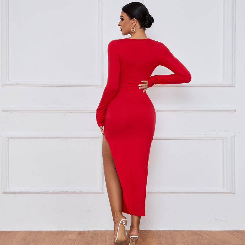 Skirt Sexy Slit Long Sleeve Dress
