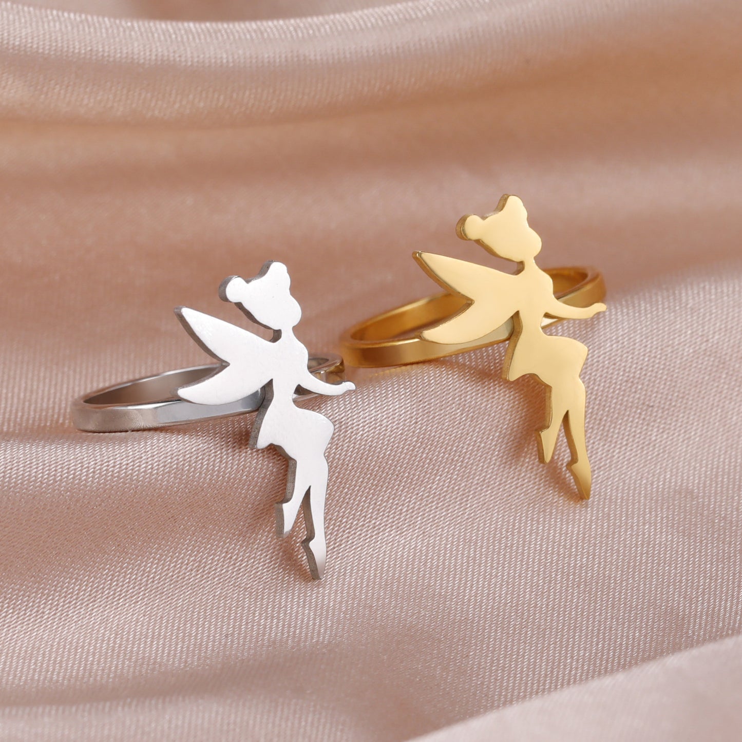 Electroplated Titanium Steel Wing Girl Elf Ring