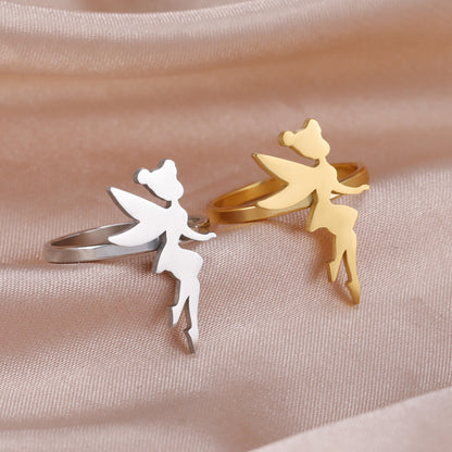 Electroplated Titanium Steel Wing Girl Elf Ring