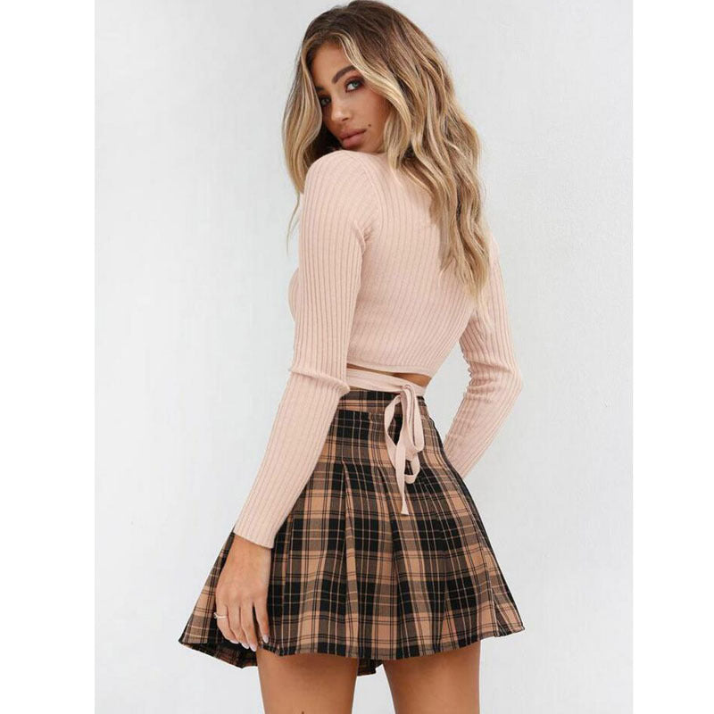 Slim Crop Tops Long Sleeve T Shirt Casual Solid V Neck Knitted Short Tops