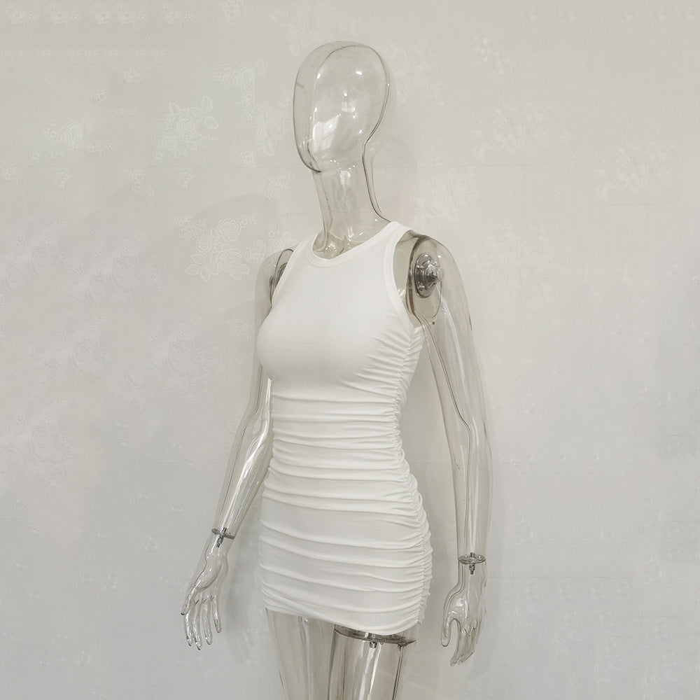 Women's Cotton Pleated Ribbed Dress