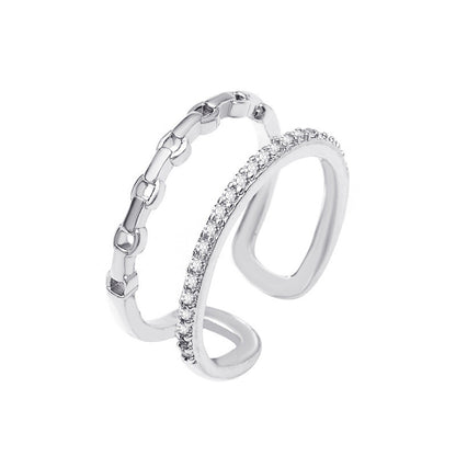 Double Row Zircon Geometric Hollow Ring