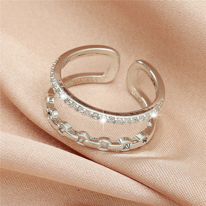 Double Row Zircon Geometric Hollow Ring